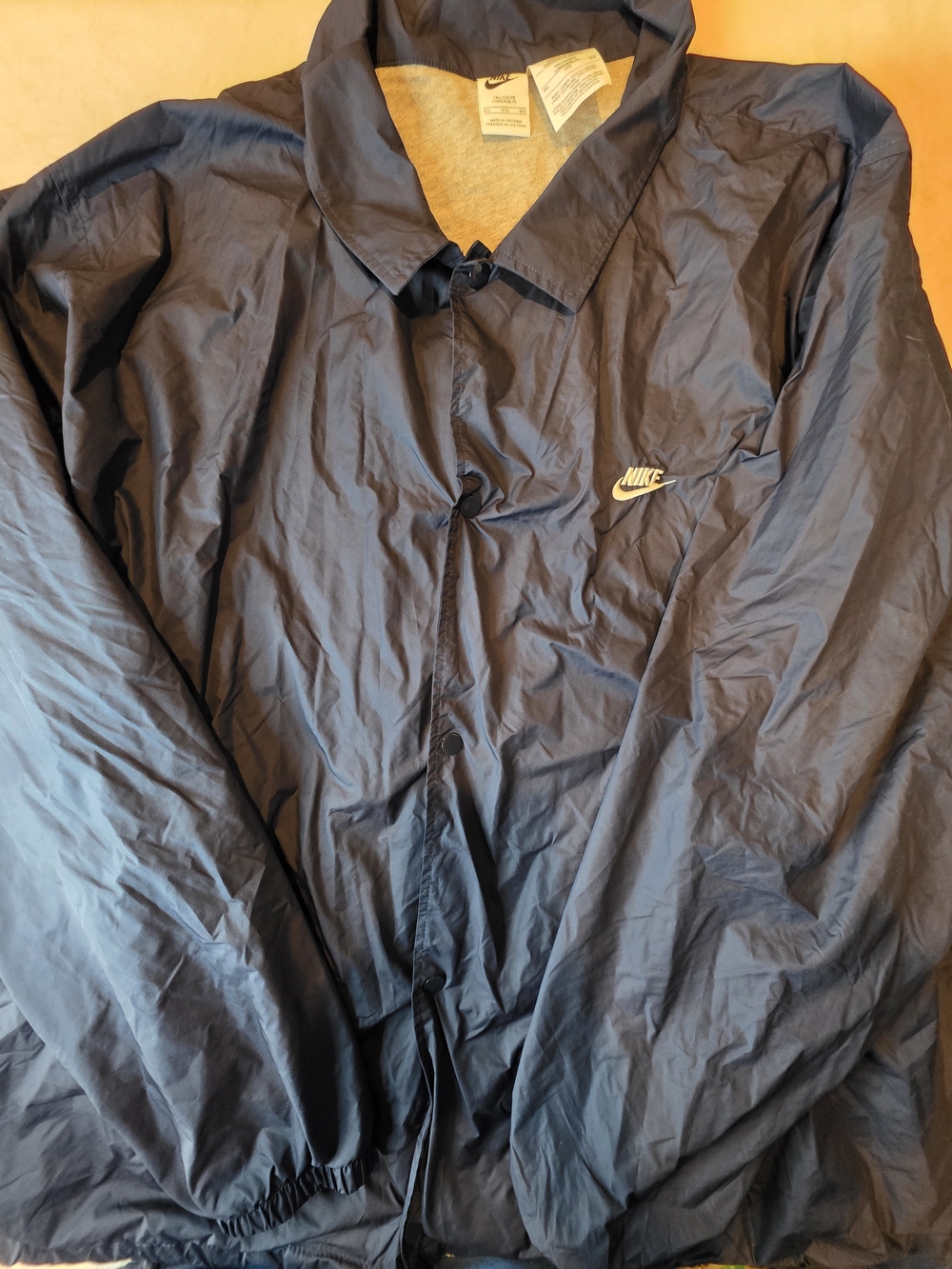Nike Men’s 3XL Navy Blue Coaches Jacket Snap Front Gray Lined